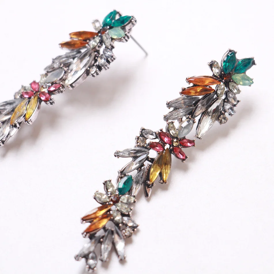 YONGMAN Colorful Flower Exaggerated Temperament Crystal Earrings Dangle Full Rhinestones Big Long Earring Ear Woman Jewellery | Украшения и