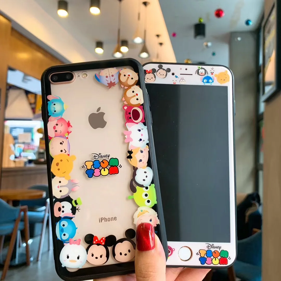 Защитная пленка для экрана, полное покрытие, стеклянная пленка для iPhone XS Max XR X 8 7 6 6s Plus, цельный мультяшный чехол из закаленного стекла для телефона