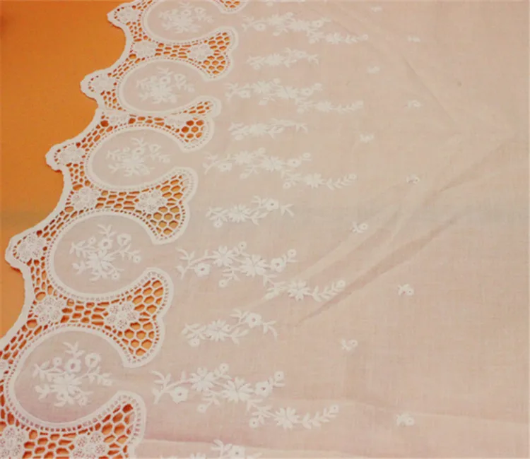 Natural-White 100%Cotton Hollow Embroidered Lace Fabric Swiss Cotton Handmade DIY Sewing Trims Accessories Width 37cm 3Yards/lot | Дом и сад