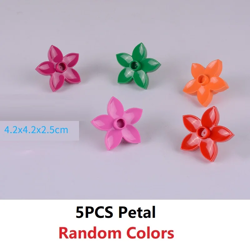 5PCS Petal Строительные блоки большого размера, аксессуары, совместимые с Duploed DIY, детали блоков, рисунок, строительный лабиринт, гоночный трек, детские игрушки, подарки - Цвет: 5PCS Petal
