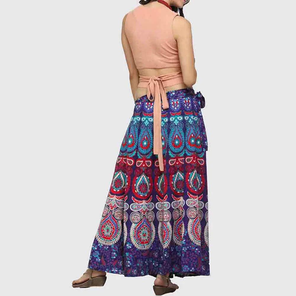 2019 Women Casual Multicolor Feather Print Skirt Polyester Loose Boho Long Bohemian Beach Tops | Женская одежда