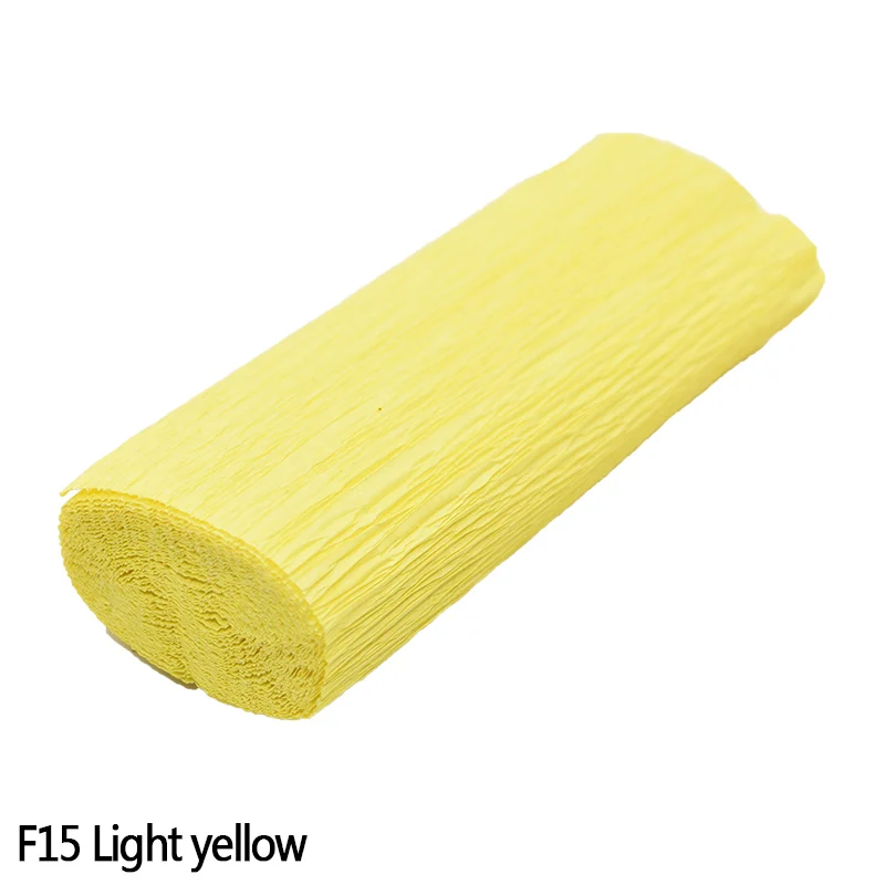 F15 Light yellow 250cm*10/15/25/50 cm Crinkled Crepe Paper Gifts Flower Wrapping Wedding Festive Party Decoration DIY Fold Scrapbooking Crafts - Color: F15 Light yellow