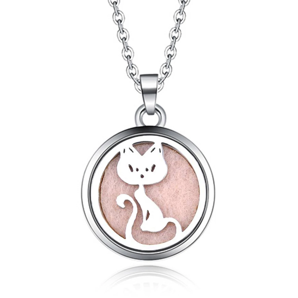 

cat shape Aroma Box Necklace Magnetic Stainless Steel Aromatherapy Essential Oil Diffuser Perfume Box Locket Pendant Jewelry