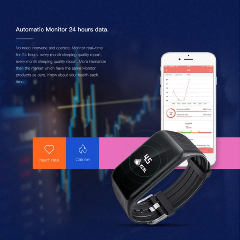 K1 Фитнес трекер умный браслет в реальном времени монитор сердечного ритма Bluetooth