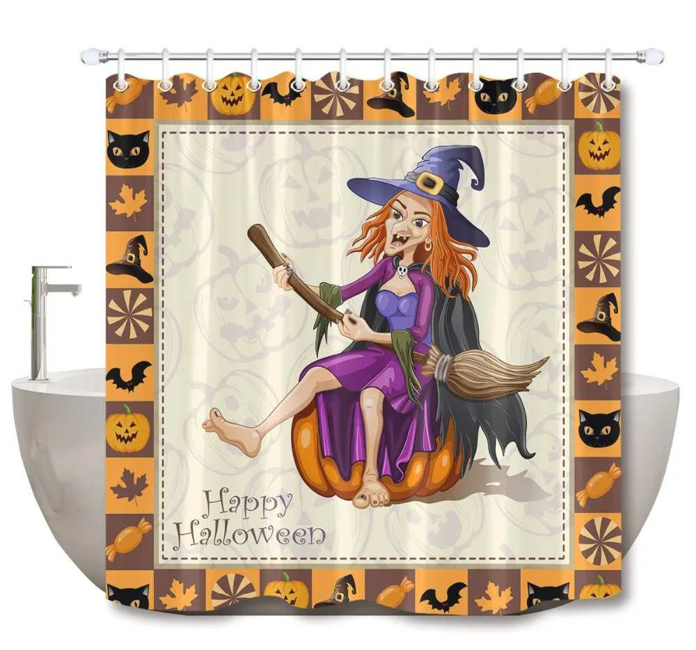 Сверхдлинная душевая занавеска LB Witch on gours для ванной с ковриком в комплекте