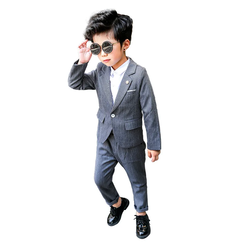 gray 2pcs Новые детские костюмы, блейзеры коллекция года, осеннее пальто для маленьких мальчиков, штаны костюм из 2 предметов для мальчиков на свадьбу, праздничная одежда хлопковая детская одежда - Цвет: gray 2pcs