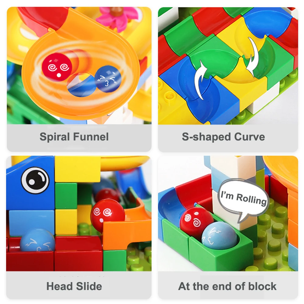 

222/296pcs Marble Race Run Maze Balls Track Building Blocks ABS Funnel Slide Blocks Bricks Construction Toys for Children