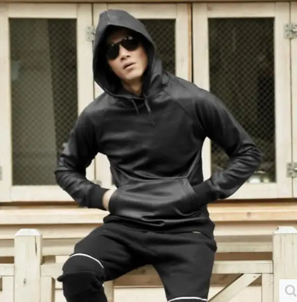Мужская осенняя одежда S-XXL модная эластичная толстовка из искусственной кожи с