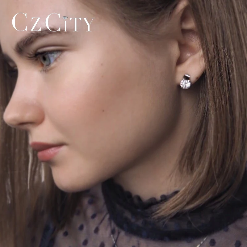 CZCITY Высокое качество 7 мм круглые кубические циркониевые серьги гвоздики в виде
