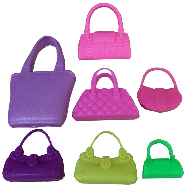 

Free shipping colorful 7pieces/parcel plastic bags for barbie doll accessories gift toy for girl
