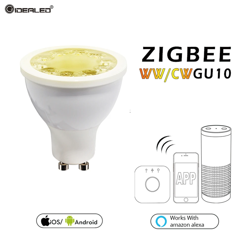 ZIGBEE GU10 link zll bridge5W dimmer ww/cw LED spotlight AC100-240V smart app work compatibility amazon echo plus Many gateways