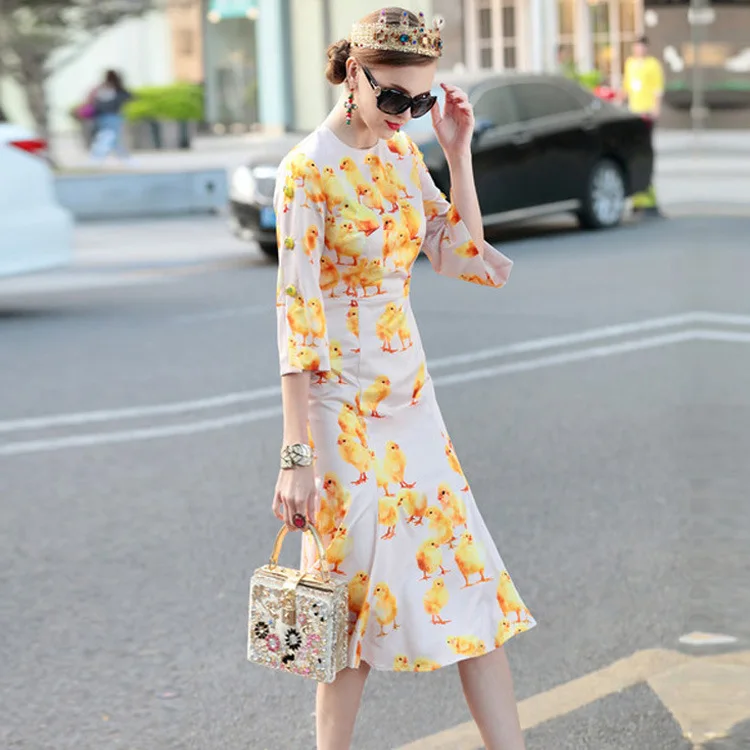 2018 vestido de festa осеннее платье с круглым вырезом и принтом в виде листьев лотоса