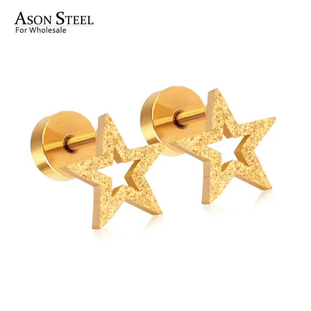 Frosted Gold ASON стальная детская серьга, нержавеющая сталь, золото, Scurb, звезда, луна, винтовые серьги-гвоздики, уникальные аксессуары, стильные ювелирные изделия для женщин, подарок - Окраска металла: Frosted Gold