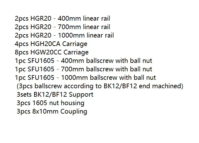 HB204007001000-W HGR20 cnc набор квадратных линейных направляющих 12 шт. HGH20CA+ SFU605/1610 1605 шариковый винт+ BK BF12 корпус муфта для двигателя шпинделя комплект - Цвет: HB204007001000-W