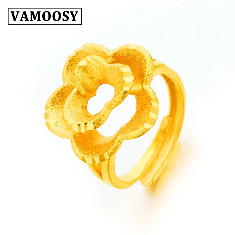 

VAMOOSY 2018 New Vintage Jewelry Luxury Rings Real 24KGold ring hand-made Sculpture Adjustable Ring For Mother Gift With Box