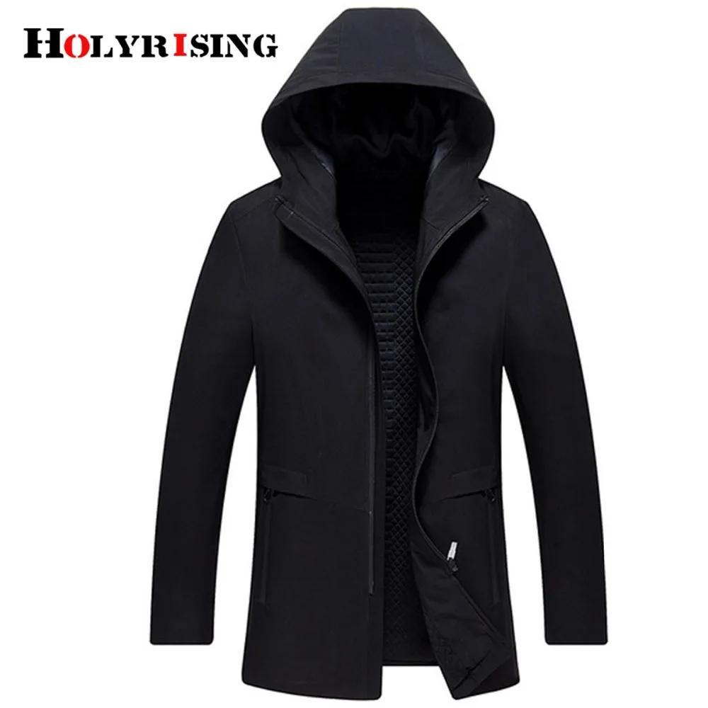 

Holyrising Men Trench Coat Causal Chaqueta Larga Hombre Slim Mens Overcoat Vintage Hooded Black Zipper Jackets And Coats 18618-5