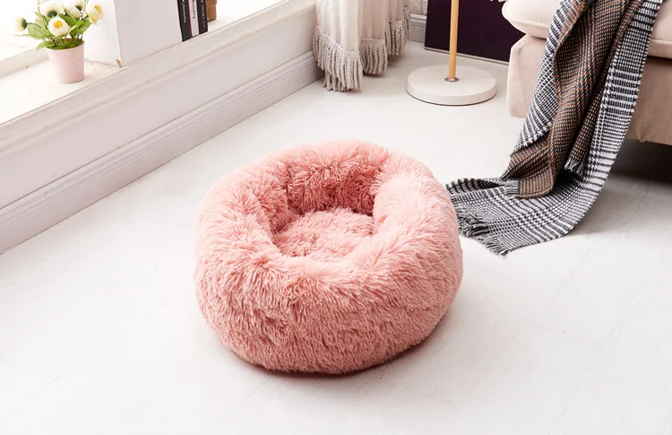 Теплая Флисовая кровать для собак 5 размеров круглая подушка для шезлонга для маленьких средних и больших собак и кошек зимняя собачья Конура коврик для щенка кровать для домашних животных