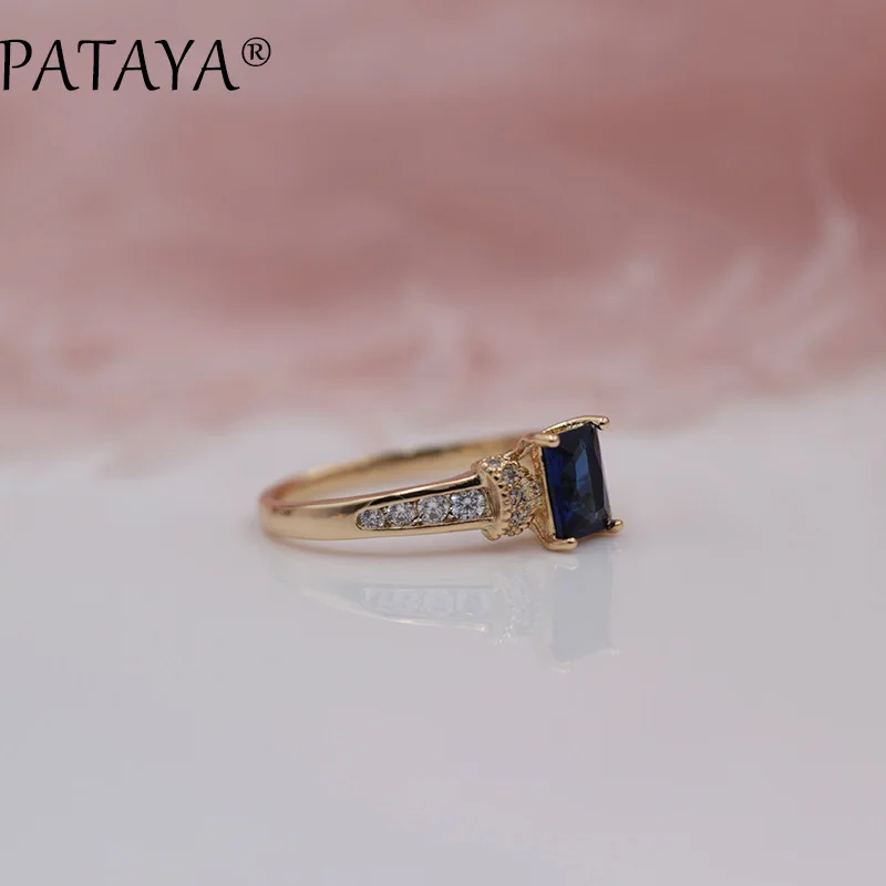 PATAYA, Новое поступление, эксклюзивный дизайн, 585, розовое золото, длинные серьги, кольца, наборы, квадратные, темно-синие, натуральный циркон, женские Этнические украшения