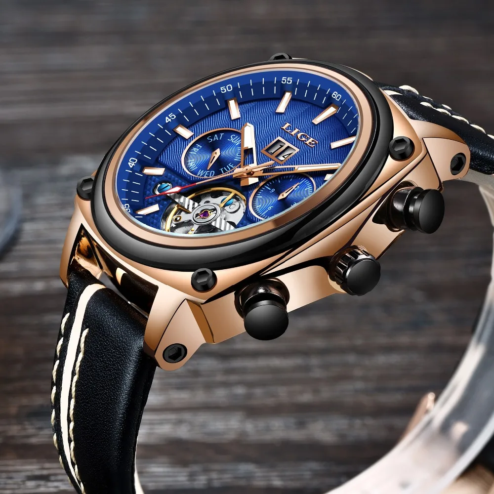 Новый бренд LIGE мужские часы автоматические механические Tourbillon спортивные