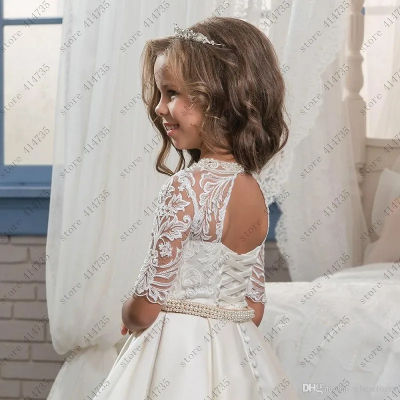 Customized 2019 flower girl dresses for weddings Cute long lace vestido primera comunion 2-14 dress | Свадьбы и торжества