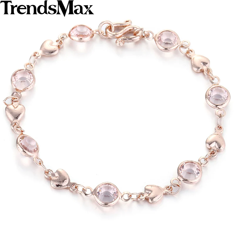 Trendsmax 6 мм 17 7 см женский браслет для девочек 585 цвета розового золота с сердечками