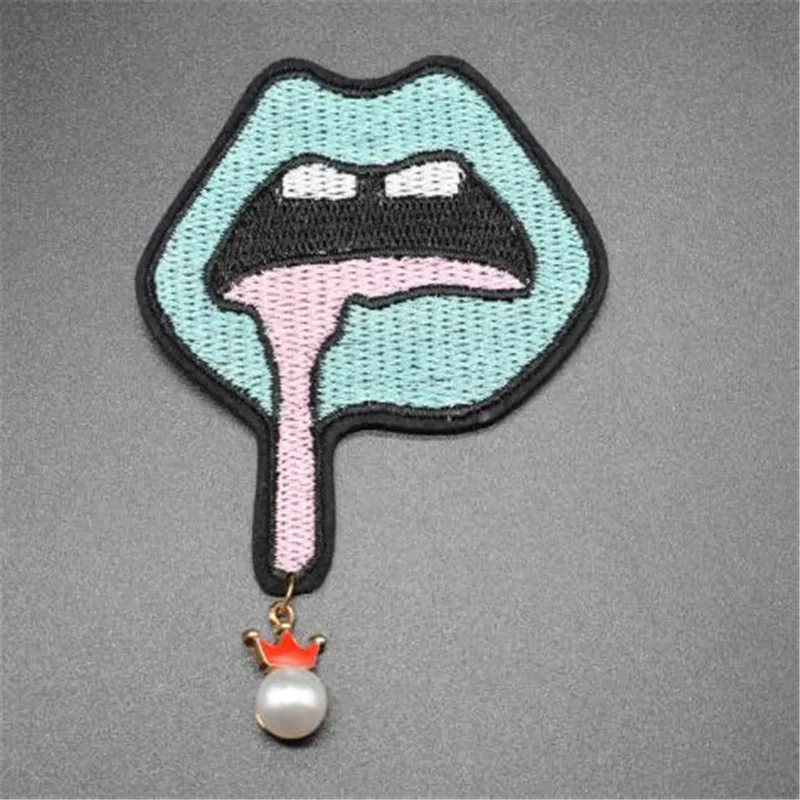 Вышитый утюжок на заплатках для одежды губы соблазнение жемчужная Корона