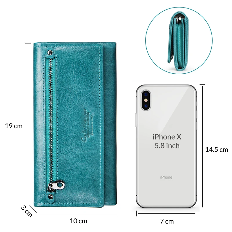 

Contact's HOT Genuine Leather Wallet Women Card Holder Wallets for Women Long Style Coin Purse Female Clutch Bag Portfel Damski