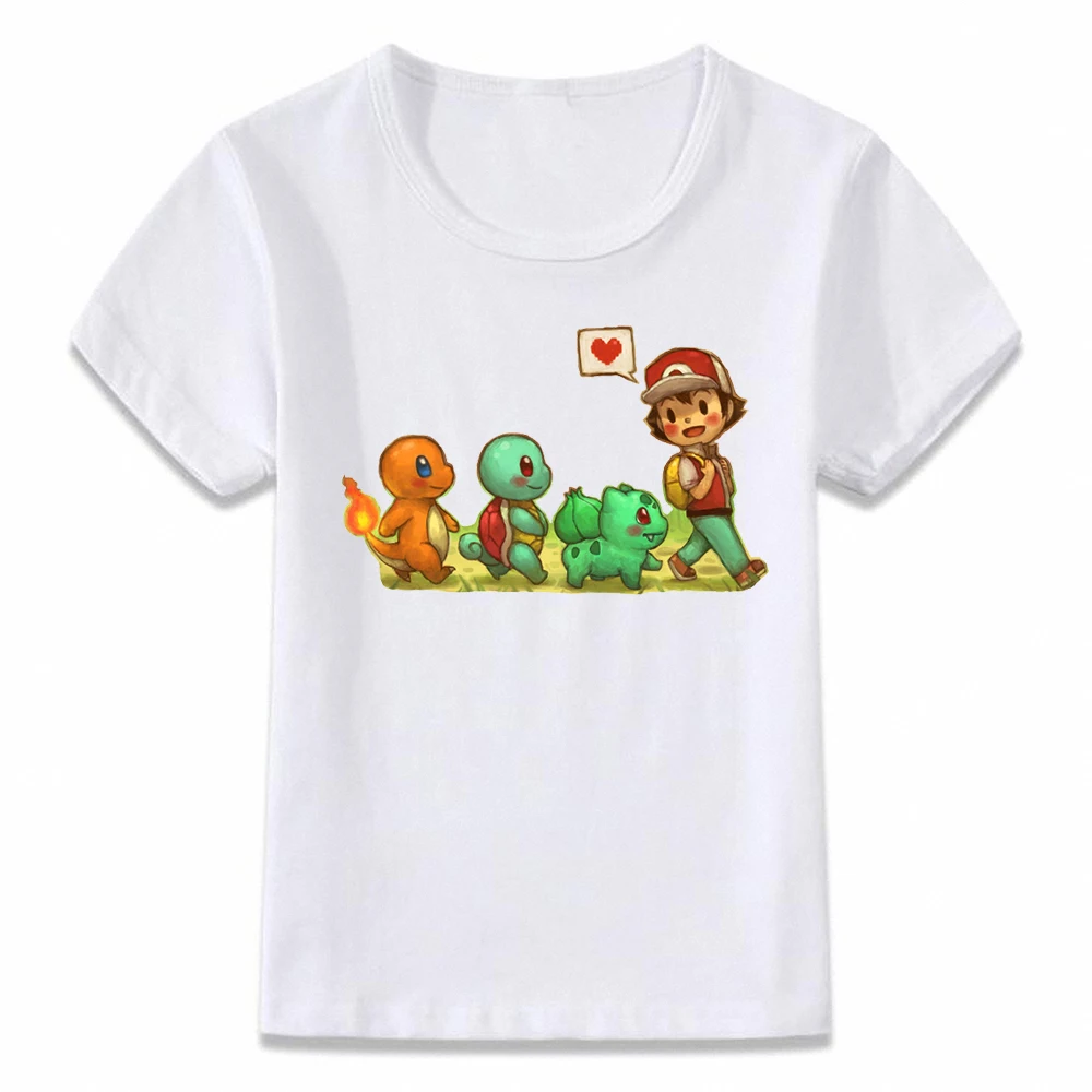 oal092a Детская футболка с изображением покемона стартеры Squirtle Charmander Бульбазавр и «Пикачу», Детская футболка для мальчиков и девочек, футболка для малыша oal092 - Цвет: oal092a