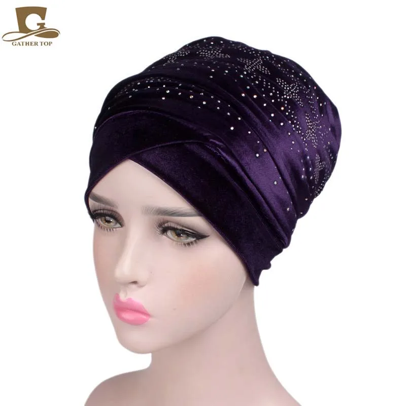 

New Luxury Diamante Studded Nigerian Velvet Extra Long Turban Head Wrap Head Scarf Headwrap Women Hijab Ladies Bandanas Turbante