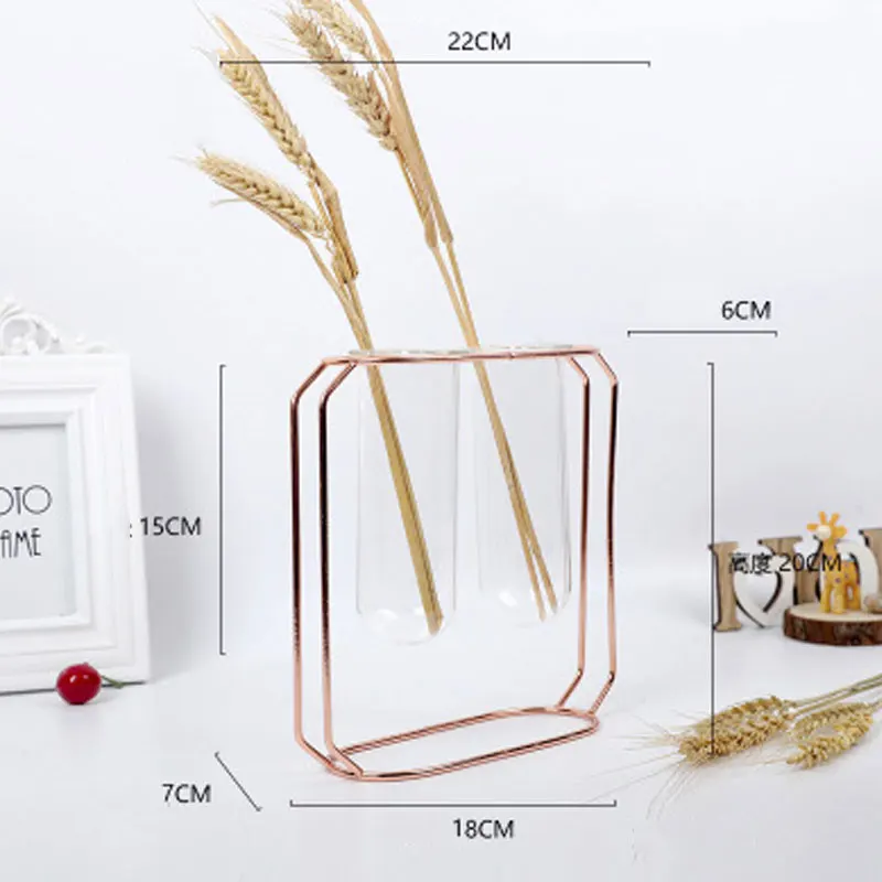 Прозрачная стеклянная трубка ваза с железной подставкой для посадки воды цветок