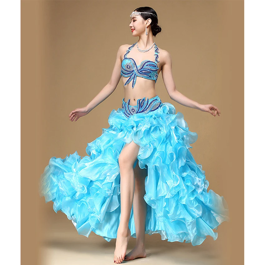 New Performance Dancewear Bellydance Clothes Professional Women Egyptian Belly Dance Bra Belt Skirt Oriental Beaded | Тематическая