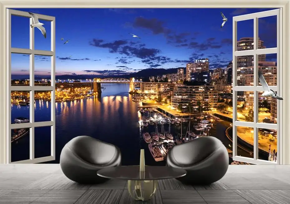 Современные обои для гостиной красивый городской звездный свет ночная сцена HD ТВ