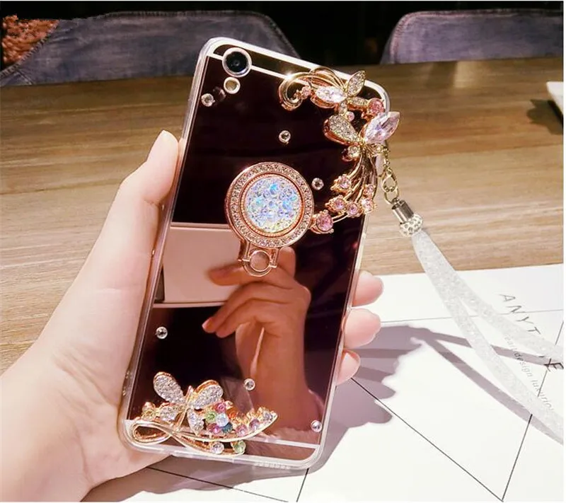 Case Diamond Rhinestone Mirror Phone Cover For Huawei Honor 8 9 10 20 Lite V10 V20 7X 8X 9X Nova2 3 4 Ring Stand Finger Holder |