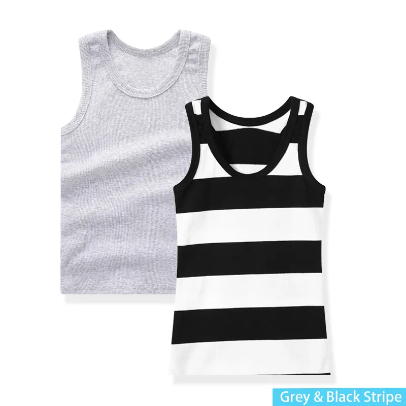 Grey BlackStripe Комплект из 2 предметов; детская футболка без рукавов; майки для мальчиков и девочек; топ на бретелях; футболка; 0932 - Цвет: Grey BlackStripe