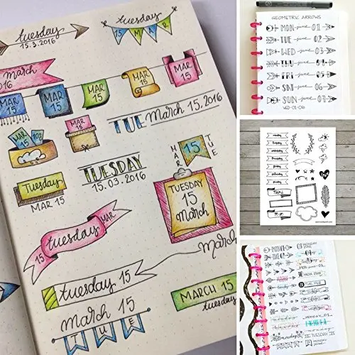 Набор трафаретов Bullet Journal набор из 12 ламинированных трафаретных баннеров