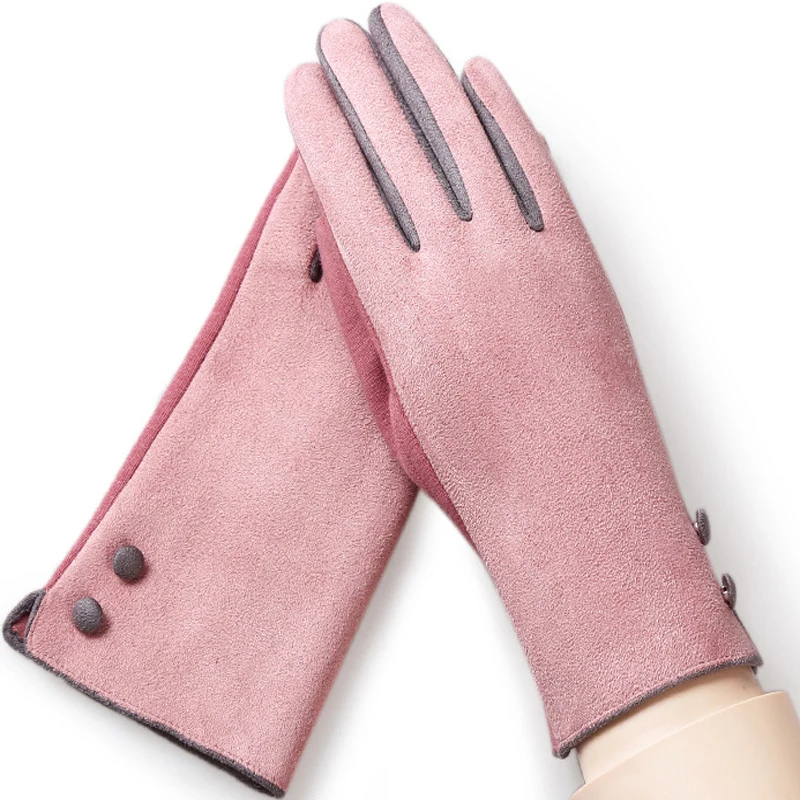 

1Pair Women Fashion Warm Winter Thick Solid Gloves Female Coldproof Winter Thermal Textured Patchwork Comfortable Buttons Gloves