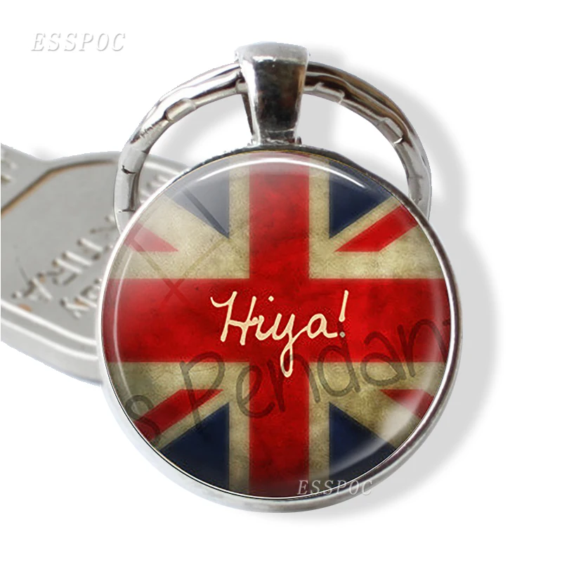 

Union Jack British Flag Metal Key Chain Glass Cabochon Silver Plated London Pendant Hiya! British Slang Accessories
