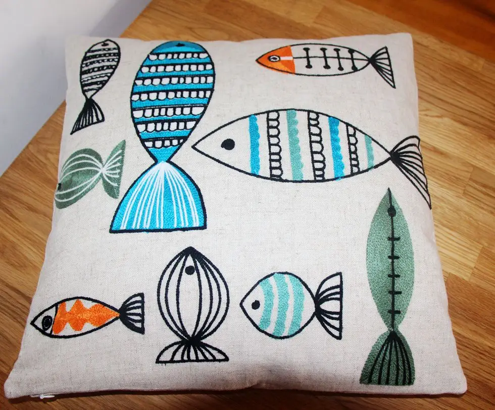 EMBROIDERED Decorative Sofa Chair Car-covers box Retro LINEN Throw Compass Creative fish Cushion Cover housse de coussin pillow | Дом и сад
