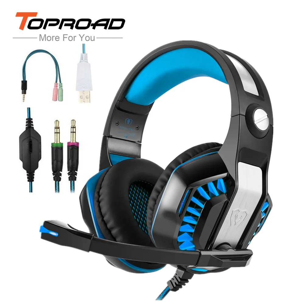 TOPROAD светодиодный Игровые наушники для PS4 Оборудование psp геймеров ПК с адаптером