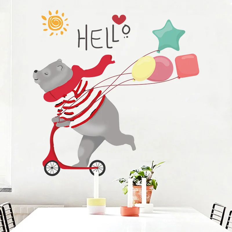 Милые скейтборд наклейки на стену в виде медведя DIY мультфильм Домашние
