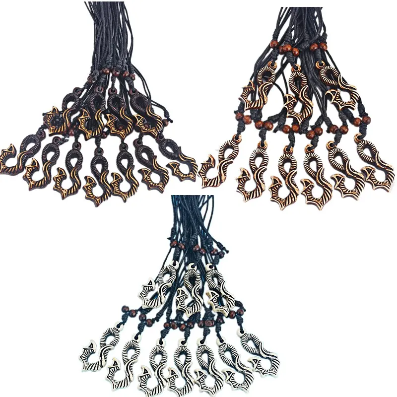 

12pcs Fashion Imitation Bone Maori Fish Hook Pendant Necklace Jewelry Yak Bone Hawaiian Handmade Accessories Gifts For Friends