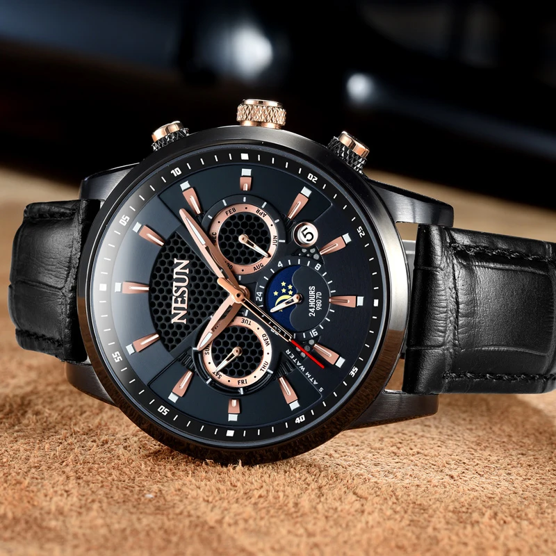 Швейцарские роскошные Брендовые Часы NESUN мужские многофункциональные