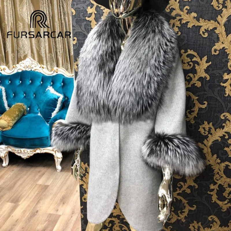Женская Шуба из натурального меха, роскошная шерстяная шуба, теплая шуба с толстым лисьим мехом, стиль, шуба, повседневное кашемировое пальто