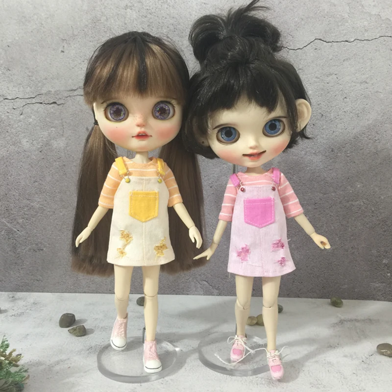 Новинка милый комбинезон юбка комбинезон/футболка в полоску для blyth ob24 azone barbies 1/6