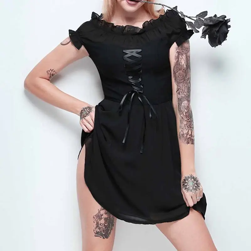 Летнее сетчатый в готическом стиле короткое платье Элегантное с открытыми