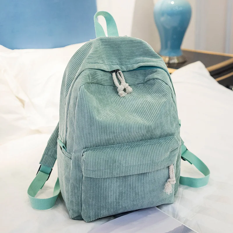 

BONAMIE Student School Backpack For Teenage Girl Corduroy Gray Soft Fabric Backpack Women Striped Backpack For Female School Bag