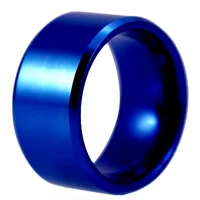 free shipping usa uk canada russia brazil hot sales 12 mm blue color bevel comfort mens fashion tungsten wedding ring