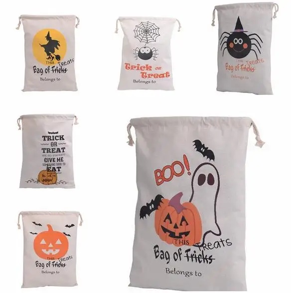 

Cotton Canvas Halloween Sack Children favor Gifts Candy Gifts Bag Party Pumpkin Spider treat or trick Drawstring Bags COS PROPS