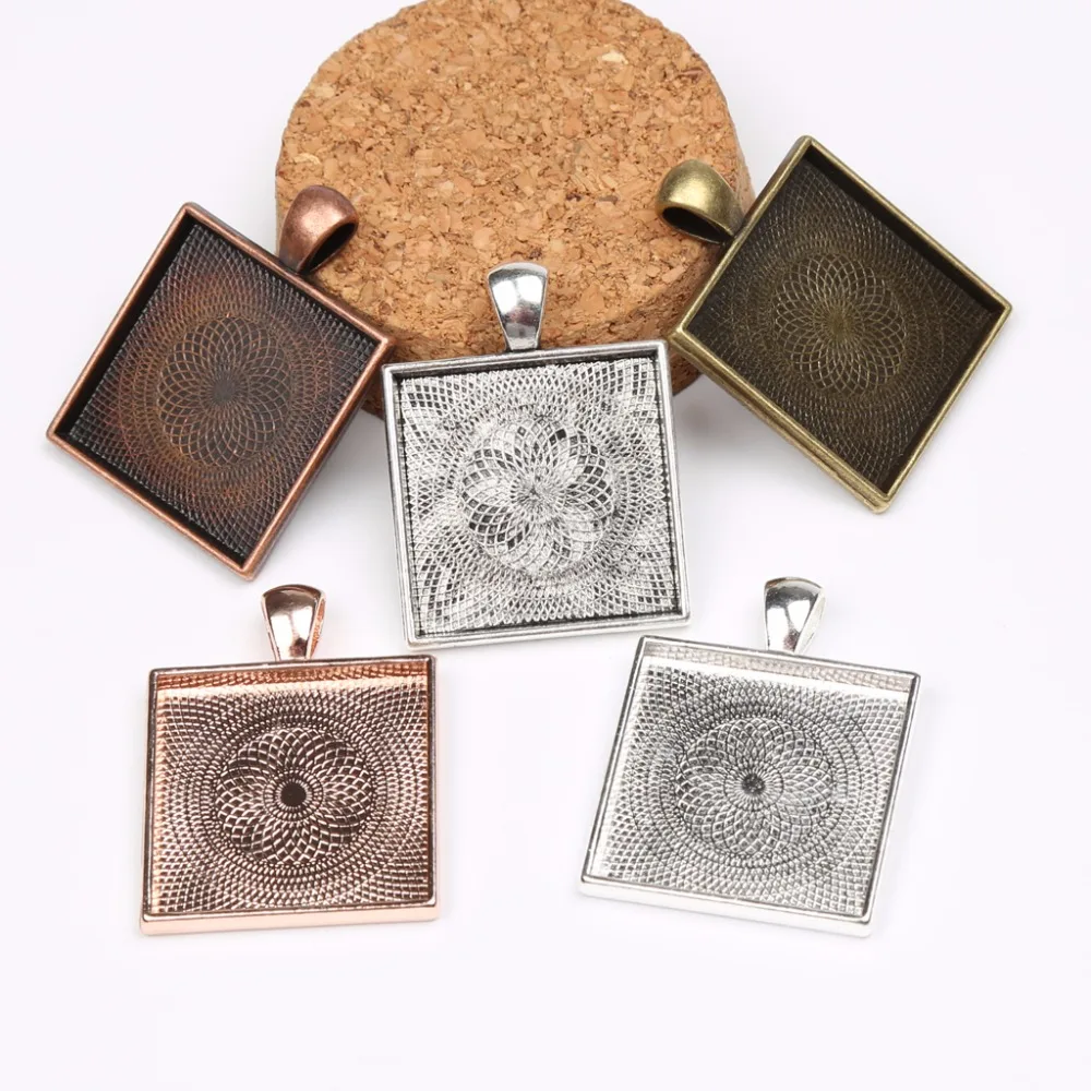 

onwear 20pcs fit 25mm square cabochon base rose gold silver plated cameo settings diy blank pendant necklace bezel trays
