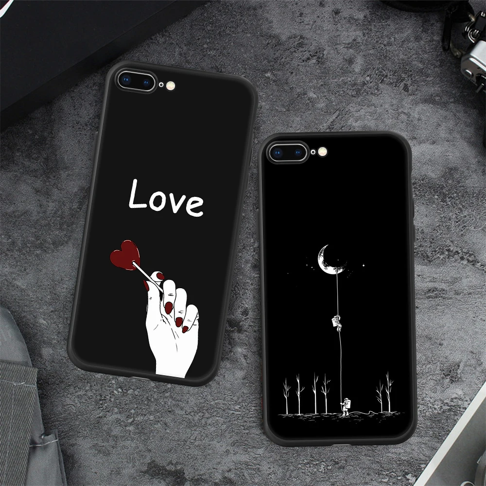 Silicone TPU Phone Case For iPhone 7 8 6 6s Plus X 5 5s SE XS Max XR Cover Cute Cartoon Love Heart Soft Black Capa |